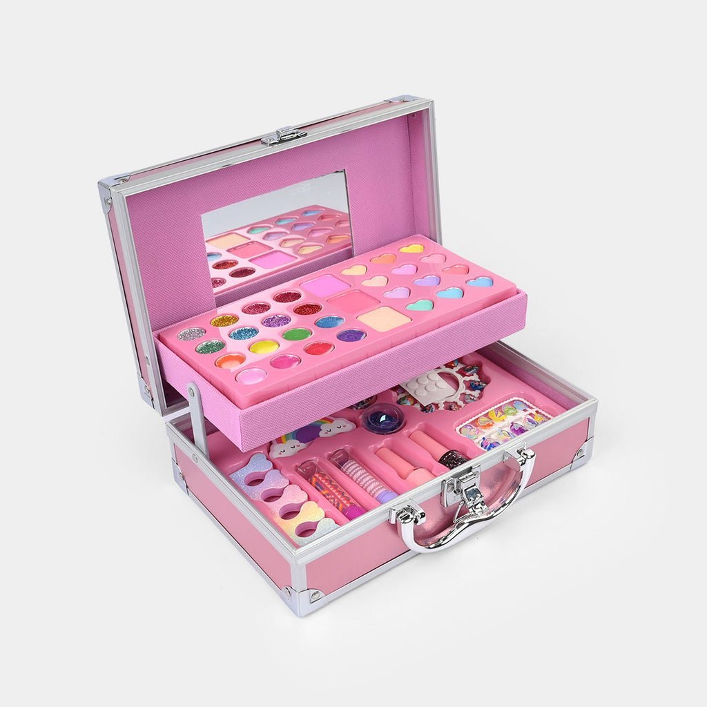 Kids Pretend Makeup Kit — 46 Washable Beauty Pieces in Metal Case