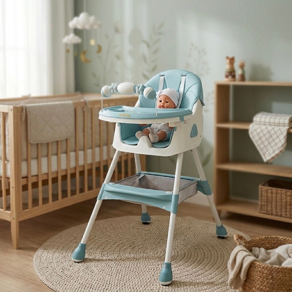 Kidilo Baby High Chair with Toy Bar & Storage Basket