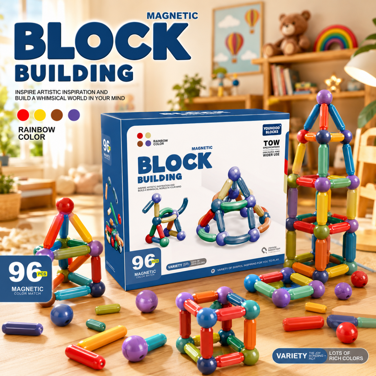 96-Piece Magnetic Building Set — STEM Construction Blocks