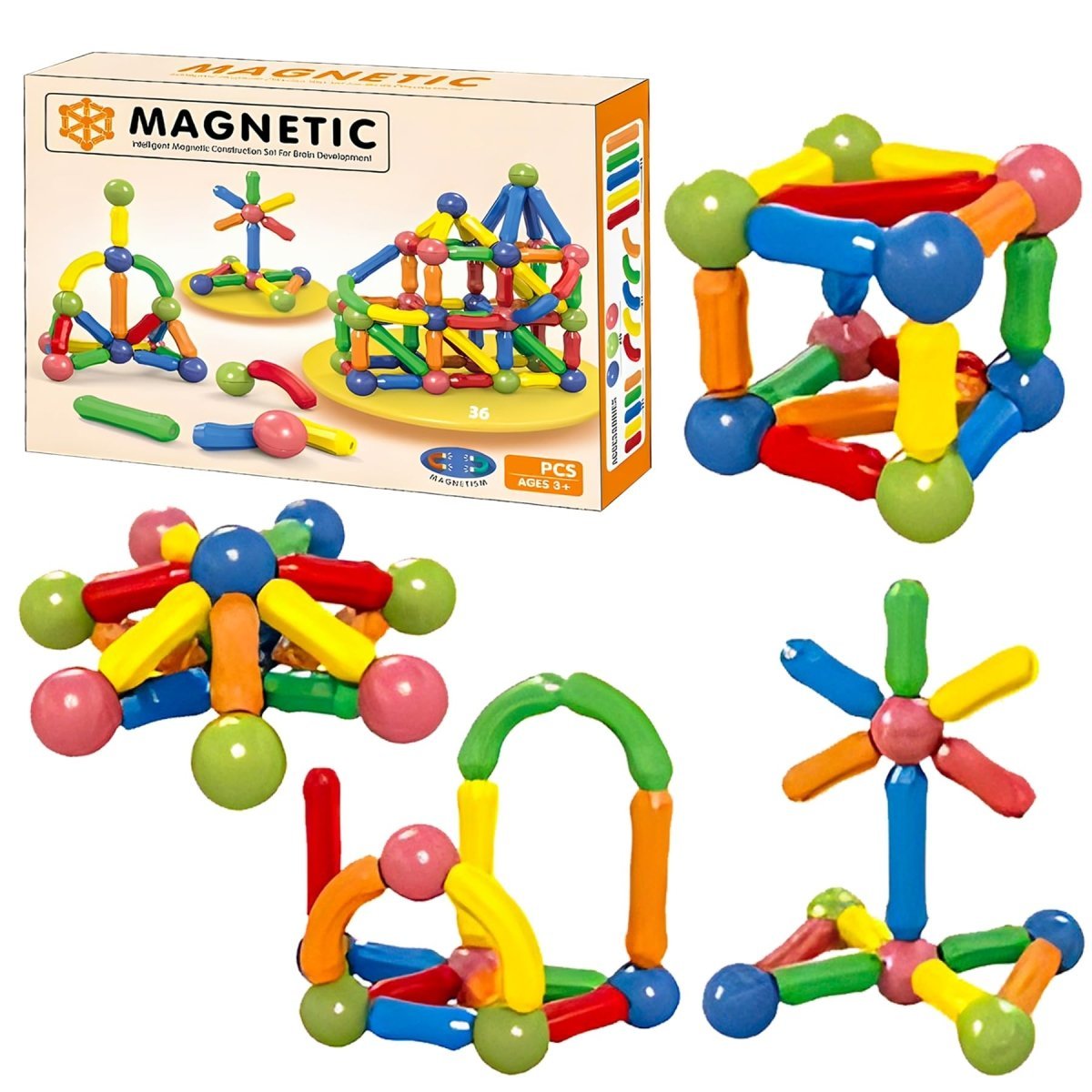 36-Piece Magnetic Sticks & Blocks — STEM Building Construction Set