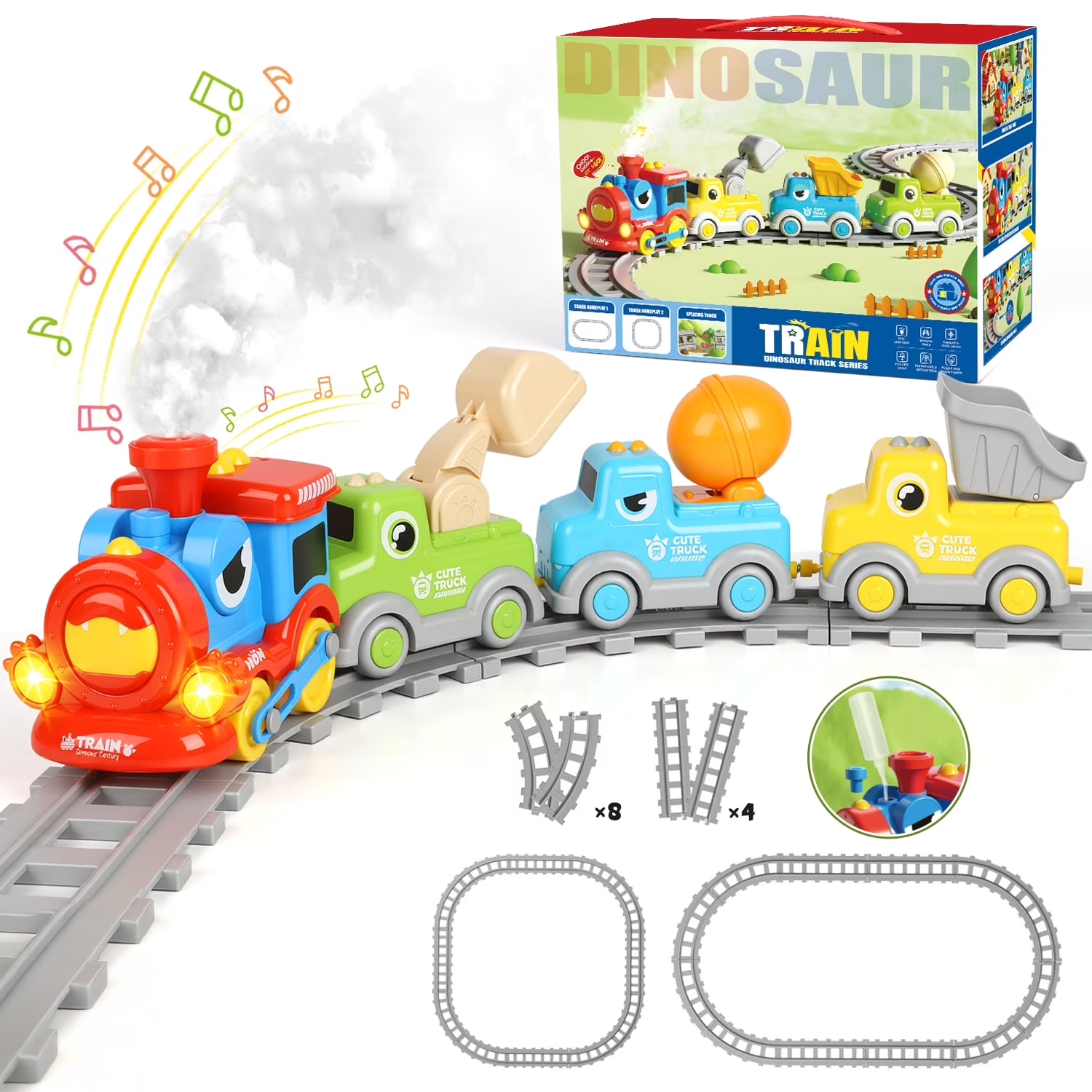 Dinosaur Train Track Set — 17-Piece Steam Express with Real Smoke