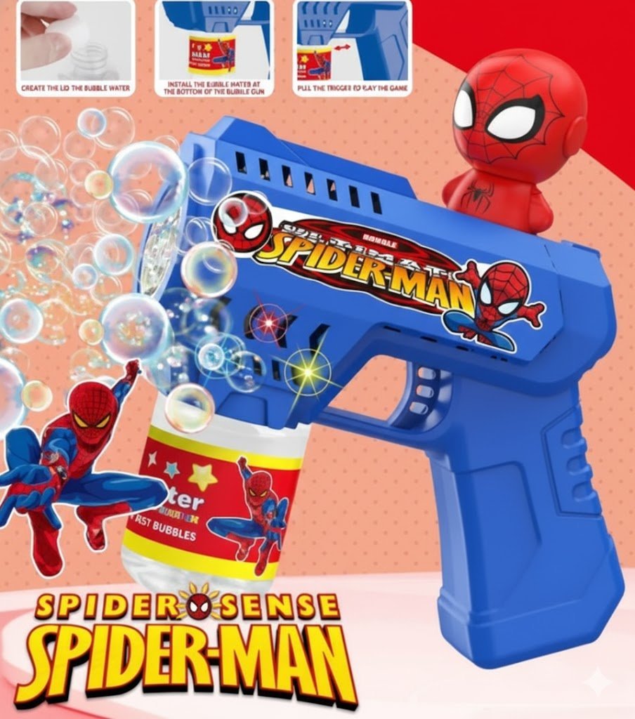 Spider Hero Bubble Blaster — Auto Bubble Gun with Glowing Lights