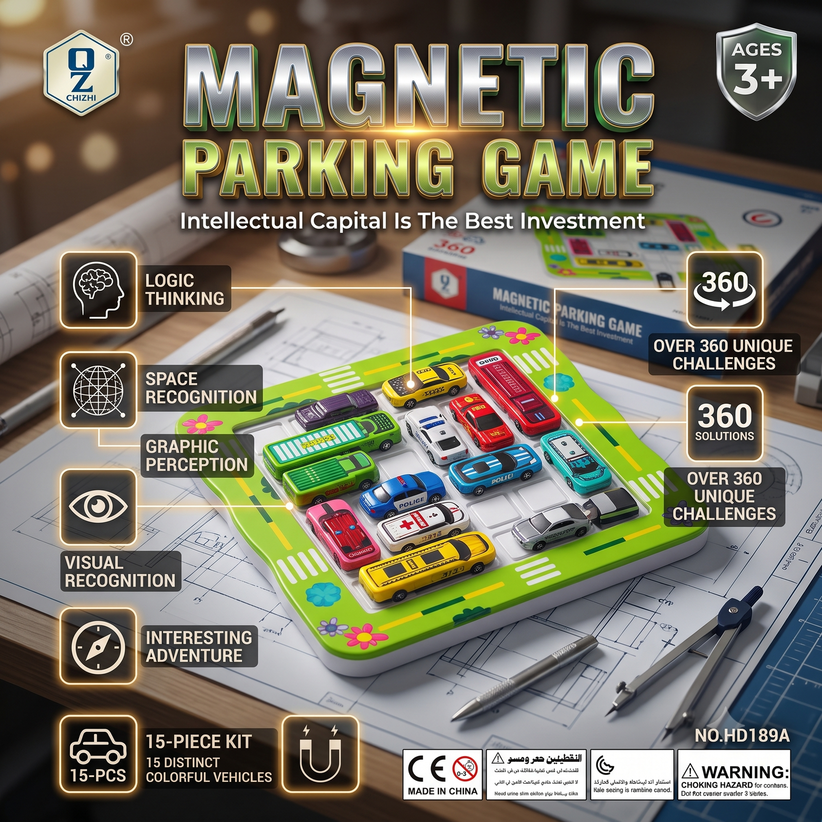 Magnetic Parking Puzzle Game — 360 Brain-Teaser Challenges